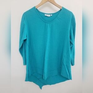 Habitat Women's Size Small Hi Lo 3/4 Sleeve Woven Blue Pullover Top